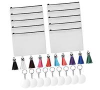 WEKADRIN DIY Canvas Makeup Bags 10pcs Set Heat Transfer Sublimation Blank Zipper Pouches with Acrylic Discs, Keychains, and Tassels for Travel and Home Storage