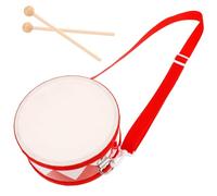 WEKADRIN Double-sided Toddler Snare Drum with Drumsticks, Red Small Wooden Percussion Instrument for Educational Music Play, Hand-held Boys and Girls Drum for Preschool and School Use