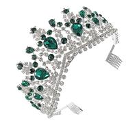 WEKADRIN Elegant Green Rhinestone Bride Crown with Comb Unique Wedding Headdress for Women Hair Accessory for Bridal Parties and Special Events