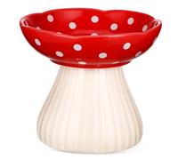 WEKADRIN Elevated Ceramic Cat Bowl Raised Food Bowl Wide Shallow Design Whisker Friendly Indoor Pet Feeder Red Mushroom Stand