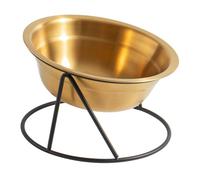 WEKADRIN Elevated Dog Food Bowl with Neck Protection Stainless Steel Pet Feeder for Pets Raised Cat Water Container with Black Iron Stand Easy to Clean Golden Steel Single Bowl