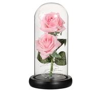 WEKADRIN Eternal Rose Lamp with Dual Pink Flower Heads in Glass Dome, Romantic Valentine's Day LED Light Decoration with Black Base, Artificial Rose Night Light for Dating and Home Ambience