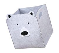 WEKADRIN Felt Laundry Basket with Handles, Small Grey Bear Storage Bin, Wear-Resistant Felt Clothes Hamper for Bedroom and Toy Organization