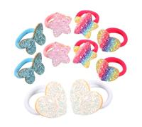 WEKADRIN Glitter Sparkle Elastic Hair Ties for Girls 5 Pairs High Elasticity Rainbow Gradient Stars and Hearts Sequin Ponytail Holders Boys and Girls Hair Accessories for Daily Use