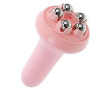 WEKADRIN Handheld Rolling Massage Stick for Thighs and Abdomen Muscle Relaxation, Manual Shiatsu Deep Tissue Massager with 5 Metal Rollers, Pink Home Use Tool for Leg Exercise and Body