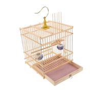WEKADRIN Handmade Bamboo Bird Cage with Hanging Hook and Removable Tray Carbonized Rectangular Parrot Cage for Goldfinch Zosterops Budgies and Small Birds Natural Habitat