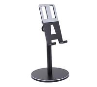 WEKADRIN Height Adjustable Aluminium Alloy Phone Holder with Skid Silicone Pad Rotatable Desktop Tablet Support Stand with Charging for Smartphones and Tablets Black