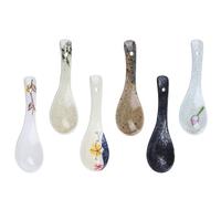 WEKADRIN Japanese Ceramic Soup and Rice Spoons Set 6Pcs Porcelain Kitchen Tableware Featuring Willow and Lotus Motifs for Household and Restaurant