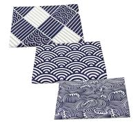 WEKADRIN Japanese Style Cotton Linen Tablecloth Set 3pcs with Wave Pattern Heat-resistant Placemats for Outdoor Picnic Camping Dining and Home Decor