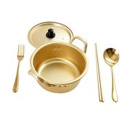 WEKADRIN Korean Noodles Pot Aluminum Cooking Pot with Chopsticks Fork and Spoon for Gas Induction and Electric Stoves Lightweight Household Kitchen Cookware for Soup Ramen Seafood and Rice