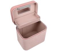 WEKADRIN Large Capacity Dual-Layer Cosmetic Case with Mirror Portable Makeup Storage Box for Women Travel Handheld Makeup Organizer and Lightweight Pink