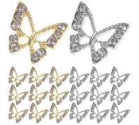 WEKADRIN Metal Butterfly Nail Charms 30Pcs Rhinestone Nail Gems with Crystal Studs for DIY and Manicure
