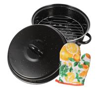 WEKADRIN Multi-Function Turkey Roaster Pan with Enamel Lid Double Handle Kitchen Roasting Pot for Sweet Potatoes Corn Oven Baking and Household Cooking