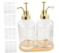 WEKADRIN Multi Use Glass Syrup Dispenser with Pump Lid Decorative Storage for Honey Jam and Seasonings Reusable Container with Tray and Labels for Kitchen Organization