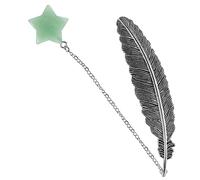 WEKADRIN Natural Crystal Plume Bookmark with Green Aventurine Pendant Retro Metal Page Marker for Readers and Book Lovers Portable Decorative Gift Accessory