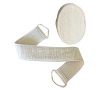 WEKADRIN Natural Loofah Back Rub Strip with Long Bathing Towel for Exfoliating and Deep Cleaning Beige Cotton Linen Bath Kit with Dual Pull Strings for Easy Back Reach and Callus Removal