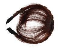 WEKADRIN Natural Looking Human Hair Braided Headband with Air Bangs Fishtail Twist Braid Hairpiece for Women and Light Brown Synthetic Fringe Wig Extension