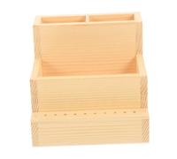 WEKADRIN Natural Wood Double-layer Makeup Organizer Storage Box, Small Desktop Cosmetic Tool Holder and Brush Storage Case for Home and Vanity Table