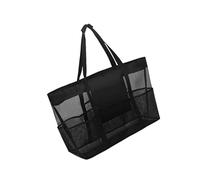 WEKADRIN Portable Black Mesh Beach Tote Bag with Carrying Handles Lightweight Storage Pouch for Travel Swimming Bathroom Shells and Sand-resistant Design