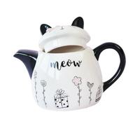 WEKADRIN Romantic Black and White Ceramic Chinese Style Teapot with Adorable Cat Design Portable Small Tea Pot for Home Office Outdoor Use and Lightweight Tea Lovers