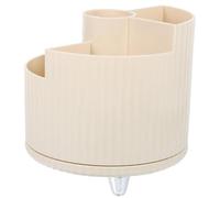 WEKADRIN Rotating Pen Container and Makeup Brush Holder Compact Desk Organizer for Stationery and Cosmetics Sleek Cream White Storage for Vanity and Office
