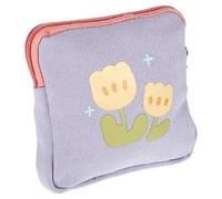WEKADRIN Sanitary Napkin Storage Bag Flower Pattern Portable Square Coin Bag Menstrual Pad Pouch for Students and Travel Purple Tulip Design
