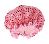 WEKADRIN Sequin Double Shower Cap for Women Elastic Bathing Hat for Long Hair Protection Reusable and Spa Hair Cover Stylish Pink Peva Bath Hat