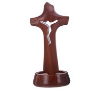 WEKADRIN Small Wooden Standing Cross for Baptism and Prayer Rustic Wooden Tabletop Religious Decor Portable Christian Centerpiece Home and Festive Celebrations