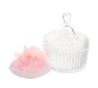WEKADRIN Soft Velvet Makeup Powder Puff with Ribbon Flower Design, Double-sided Plush Cosmetic Blending Puff for Face Body, Pink Glass Jar Container Dustproof Storage Box and Travel