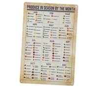 WEKADRIN Vintage Metal Vegetable Fruit Sign Seasonal Chart Poster for Kitchen Wall Decor Rust-resistant Install Vegetable Fruit Knowledge Display
