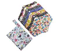 WEKADRIN Washable Sanitary Pads Nursing Mat Set 8Pcs Super Absorbent with Waterproof Printed Outer Layer Creative Printing Pattern Design for Period Menstrual Care