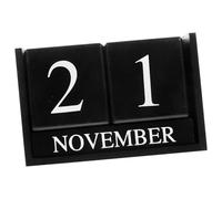WEKADRIN Wooden Block Perpetual Calendar Decorative Desk Calendar for Office and Home with Mediterranean Style Wooden Blocks for Date and Month Display Black Iron Art Design