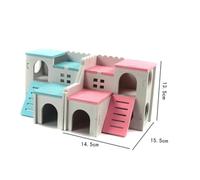 WEKADRIN Wooden Hamster House Double-layer Cottage Blue Safe Natural Wood Hideout and Play for Dwarf Hamsters Bedding and Rest Shelter with Entertainment Space