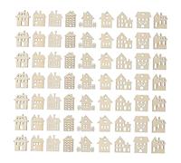 WEKAMOS 100pcs DIY Wooden House Ornaments Smooth Edges Unfinished Wood Chips for Kindergarten Craft Painting Supplies Parent Activity