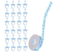 WEKAMOS 101pcs Mini Pacifiers Set with Blue Satin Ribbon, Acrylic Pacifier for Shower Games, Party Favors, and Newborn Birthday Decorations
