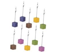 WEKAMOS 10pcs Wooden Base Memo Holders with Metal Clips Stable Desktop Photo Display Clamps Creative Cube Stand for Notes Cards Postcards Multi-Functional Decorative Holders