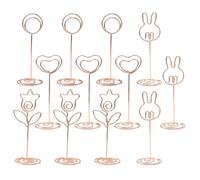 WEKAMOS 12pcs Metal Memo Holders Set - Cute Flower, Heart, Circle Bunny Clips in Gold - Office Desk Card Holders for Wedding Table Numbers, Recipe Ticket Signs