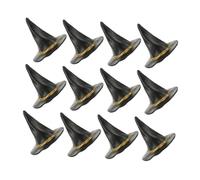 WEKAMOS 12pcs Mini Witch Hats for Halloween Decorations Black Felt Caps for Wine Bottles Tiny Doll Hats for Crafts Festive Party Supplies with Smooth Surface and Design