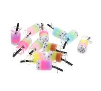 WEKAMOS 12Pcs Resin Milk Tea Charms Key Chain Pendants Miniature Bubble Tea DIY Jewelry Accessories Colorful 3D Imitation Beverage Craft for Handmade Random Color Random Color