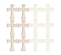WEKAMOS 12Pcs Unfinished Wooden Cross Cutouts DIY Crafting Set with Cross Design Wood Chips for Wedding, Church, Home Party and Holiday Decorations