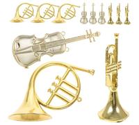 WEKAMOS 12pcs Violin Model Christmas Mini Instruments Models Music Instrument Ornaments Viola Violin Ornament Decoration Show Musicales LED Holiday Golden Plastic