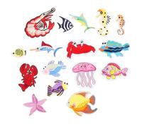 WEKAMOS 16pcs DIY Ocean Creature Embroidered Cloth Patches for Clothing Bags Hats Sew Iron Applique Repair Decorative Sewing Applique for Jeans Shirts Jackets