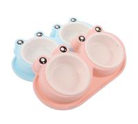 WEKAMOS 2 Sets Frog-shaped Double Cat Food and Water Bowl Set with Non-slip Base Elevated Anti-ant Plastic Pet Feeder for Kittens Dogs and Small Animals Pink Light Blue