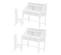 WEKAMOS 2 Sets Miniature Dollhouse Furniture with Realistic Openable Drawers Plastic Miniature Study Desk and Chair for Childrens Pretend Play and School Roleplaying Activities