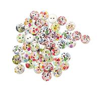 WEKAMOS 200 Pcs Wooden Buttons Round Flower Printed Craft Buttons for Sewing Clothes Knitting Crochet DIY Scrapbooking Accessories with Smooth Surface White Base Mixed Colors