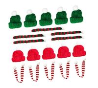 WEKAMOS 20Pcs Miniature Christmas Knit Hats and Scarves Small Xmas Bottle Covers and Cup Decorations for Holiday Party DIY Craft Accessories with Red and Festive Winter Decor