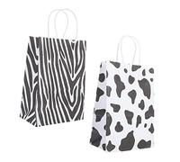 WEKAMOS 24Pcs Zebra Pattern Paper Gift Bags with Handle Black and White Animal Print Storage Bags for Wedding Party Candy Packaging Boutique and Market Use