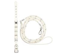 WEKAMOS 2Pcs Adjustable Dog Pearls Collar and Leash Set for Outdoor Walking Photo Taking Training Elegant Neckwear for Pets for Parties and Celebrations