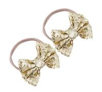 WEKAMOS 2pcs Baby Sequins Bow Headbands for Infants and Toddlers, Gold Elastic Hair Bands Sparkle, Soft Baby Hair Accessories for Newborns and Girls