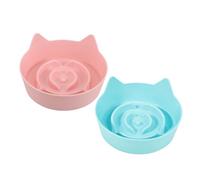 WEKAMOS 2pcs Cat Feeding Bowls Non-slip Slow Feeder with Stable Base Candy Colors Cat Ear Design Shallow Pet Food Dish for Kittens Preventing Choking and Mess at Home